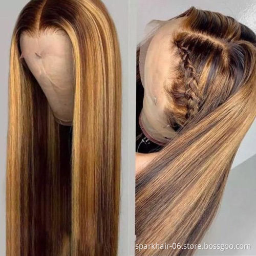 Highlight Wig Vendor Wholesale 1b Honey Blonde Ombre Hair Wig With Dark Roots Mink Peruvian Virgin Human Hair HD Lace Front Wig